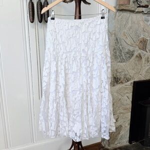 Vintage Lace Patchwork Floral White Tiered Aline Midi Skirt
